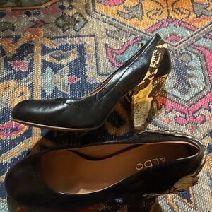 Aldo Black and Patterned Gold Heels